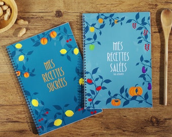 Duo notebooks of savory and sweet recipes to complete, large A4 format with spiral