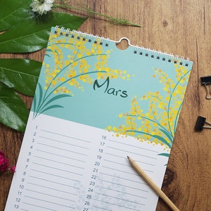 perpetual calendar, Birthday calendar, blue