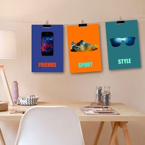 3 posters in colors, teenager wall decor, boy wall art, boy room decor, trend