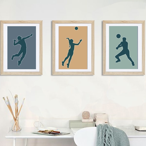 3 affiches volleyball, adolescente, décoration fille, sport