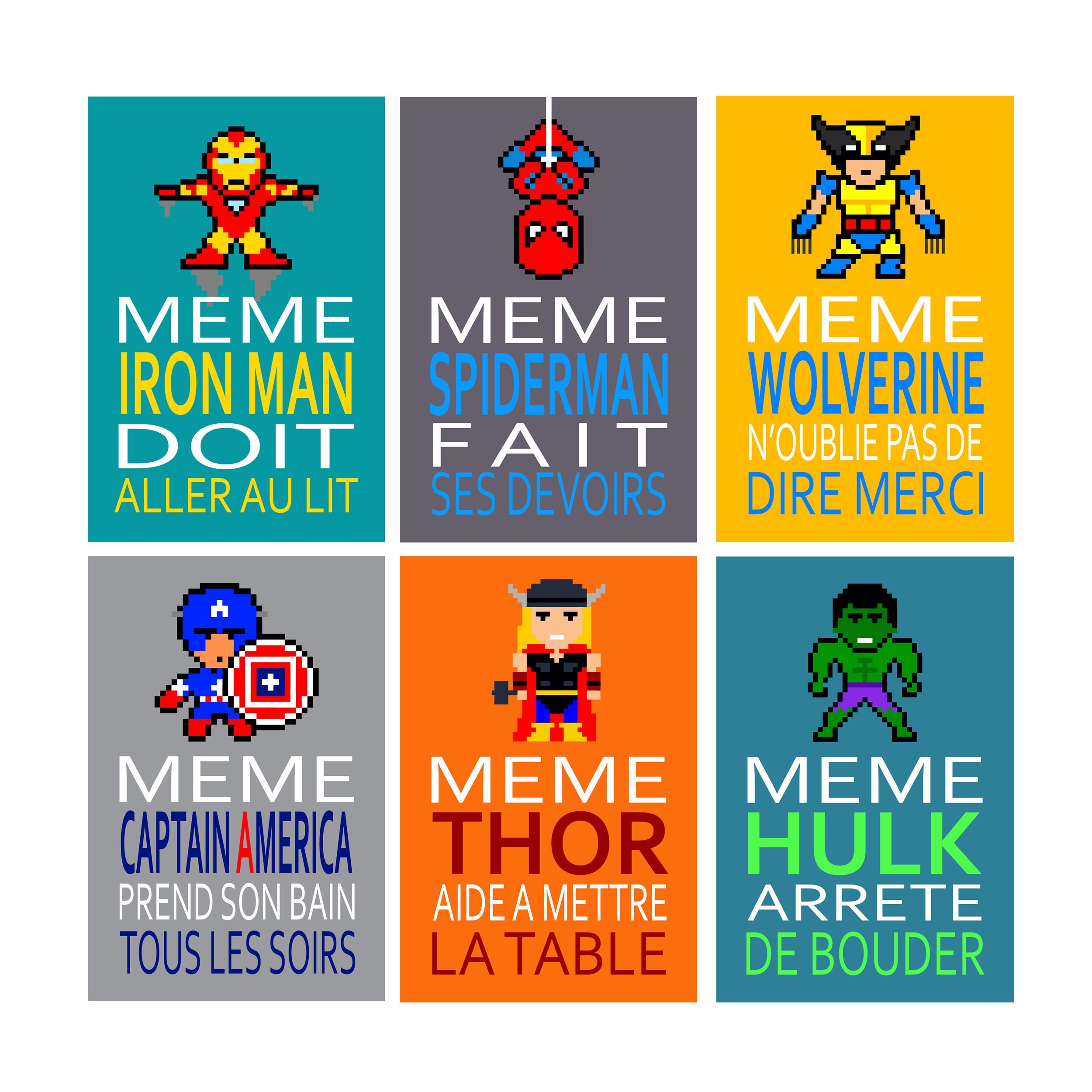 6 Affiches avec Citations Marrantes et Super Héros, Décoration Chambre de Garçon