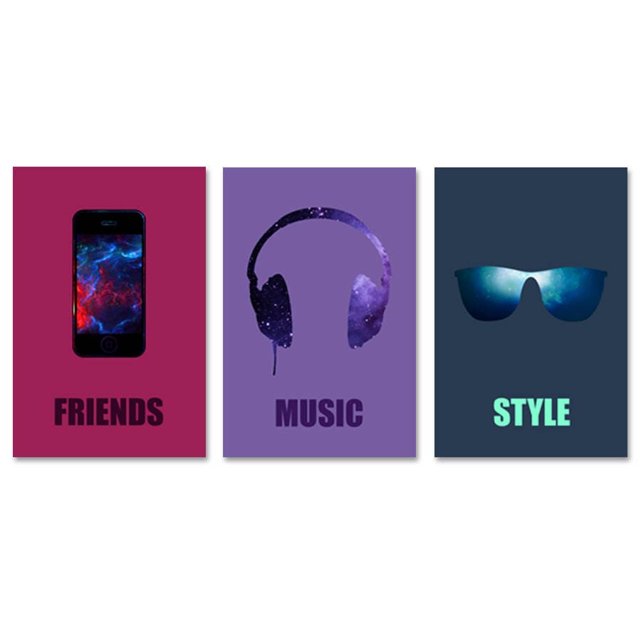 3 Affiches Pour Adolescente, Sport, Style, Music, 20 X 30 cm, Cadeau, Cosmique, Décoration Chambre d