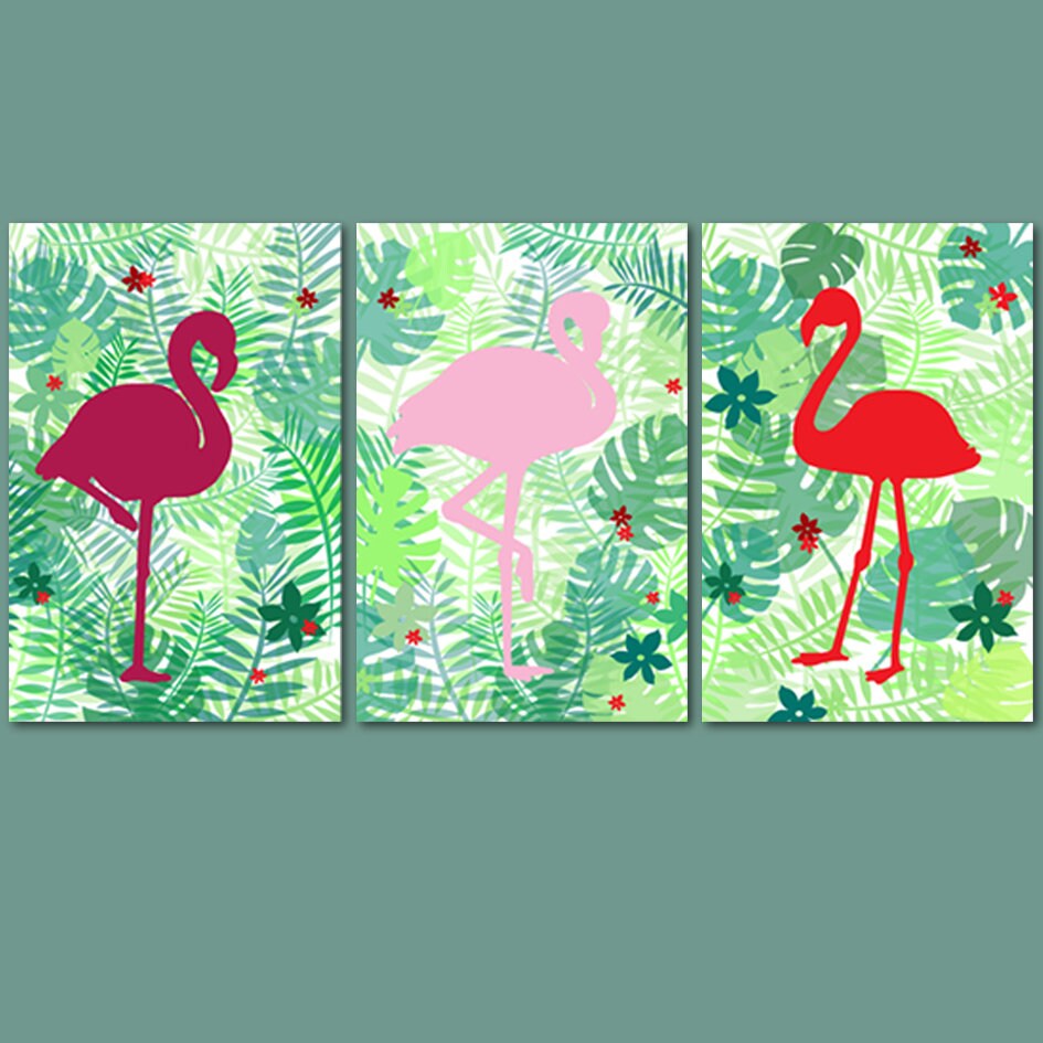 3 Affiches Exotic Flamants Roses, Décoration, Tropical, Poster Jungle, 20 X 30 cm