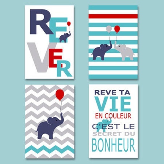 4 Affiches Garçon Citations avec Éléphant Pour Décoration Enfant, Chambre Bébé