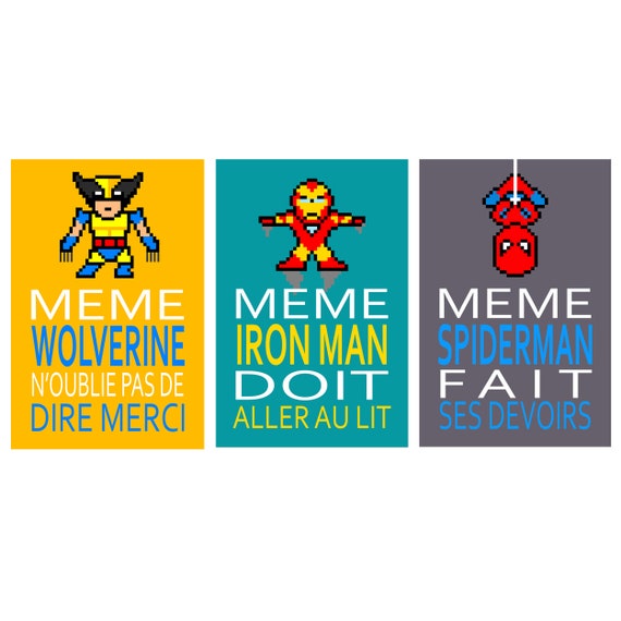 3 Affiches Citation Superheros En Francais Chambre Enfant Etsy
