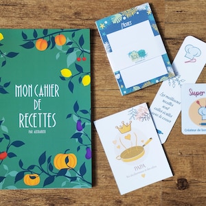 Box cuisine fête des pères, Cahier de Recettes à Compléter + Carte  + Magnets Cuisine + bloc-note – Idée Cadeau Papa Original