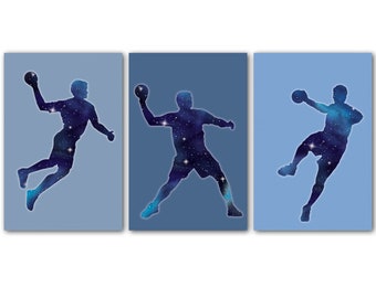 3 affiches de handball, ados, adolescent, décoration garçon, sport, motif galaxie, cadeau pour adolescent, hand