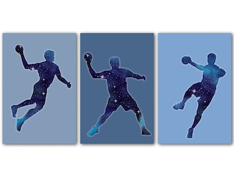 3 handball posters, teens, teenager, boy decoration, sport, galaxy pattern, gift for teenager, hand