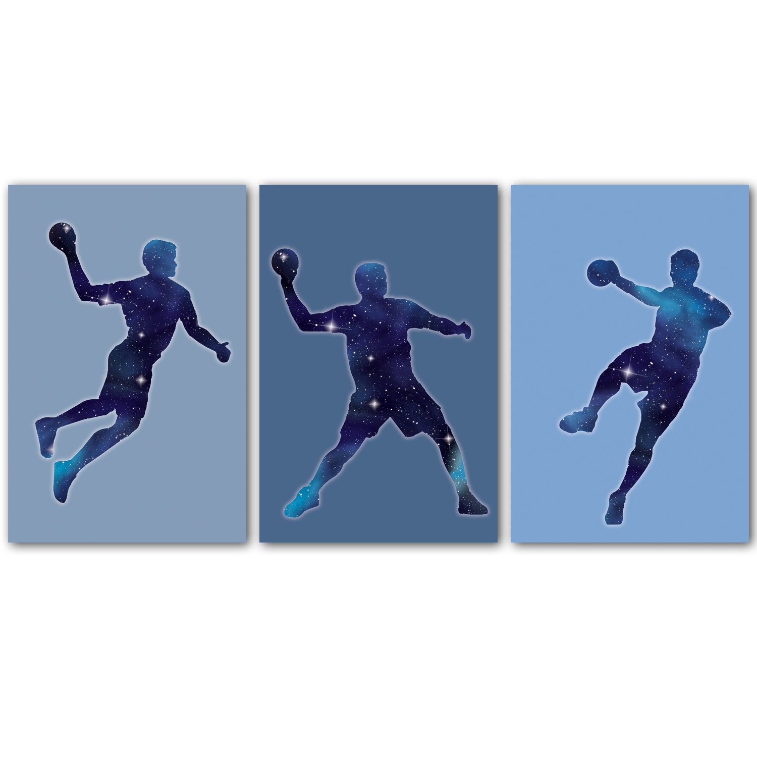 3 handball posters, teens, teenager, boy decoration, sport, galaxy pattern, gift for teenager, hand