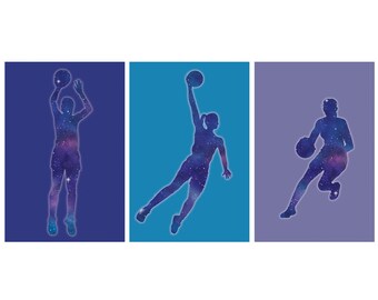 3 basketball posters, teenage girl, basketball player, decoration