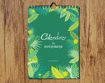 petit calendrier des anniversaires, perpétuel, format A5, motif tropical jungle