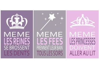 3 posters in french with princess, fairy queen, pink