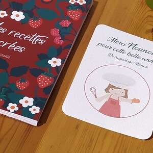 Regalo niñera personalizado, recetario para completar + tarjeta personalizada