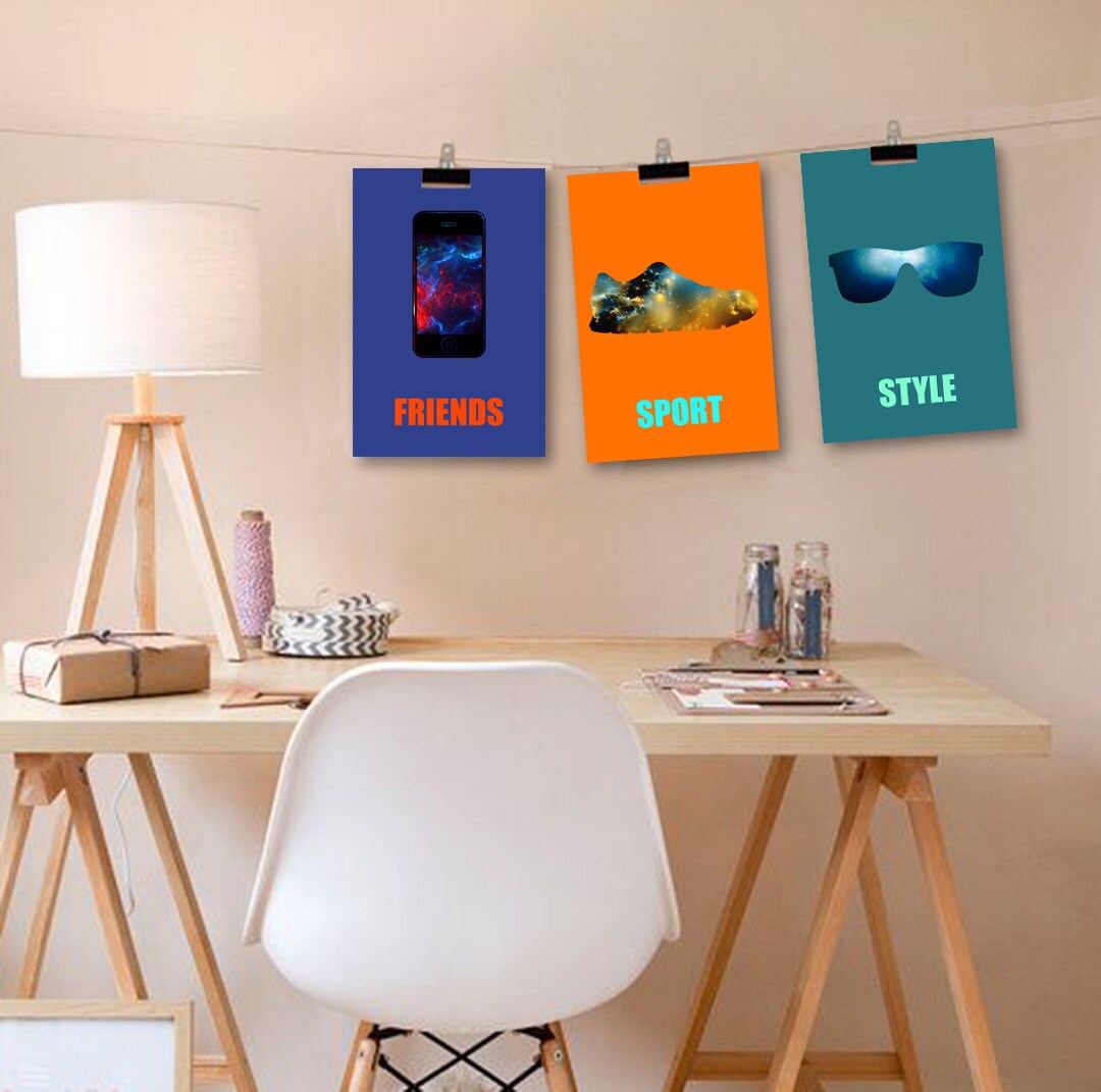 3 Affiches Pour Ado, Décoration Adolescent avec Smartphone, Basket, Lunette, Teenager, Cadeau Ado