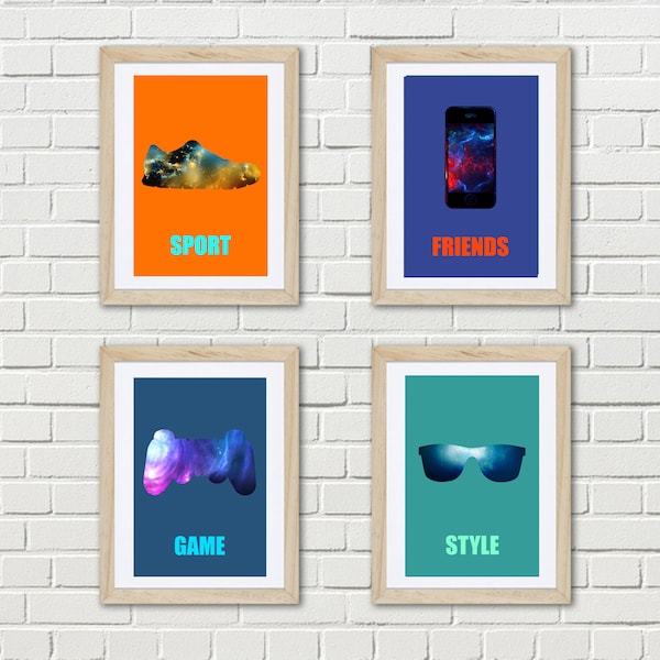4 affiches garçon ado, teenager, geek, 20 x 30 cm