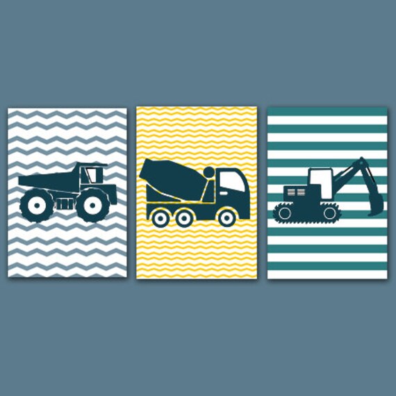 3 Affiches Enfant, Tracteurs, Camions, Engins de Chantiers, Déco Chambre Garçon