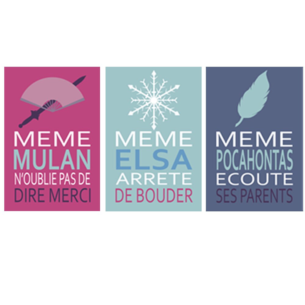 3 Affiches Citations Enfant en Français avec Mulan, Pocahontas, Reine Des Neige, Décoration Chambre 