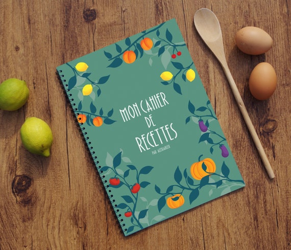 Cahier de recettes à compléter, grand format A4, 60 recettes à remplir