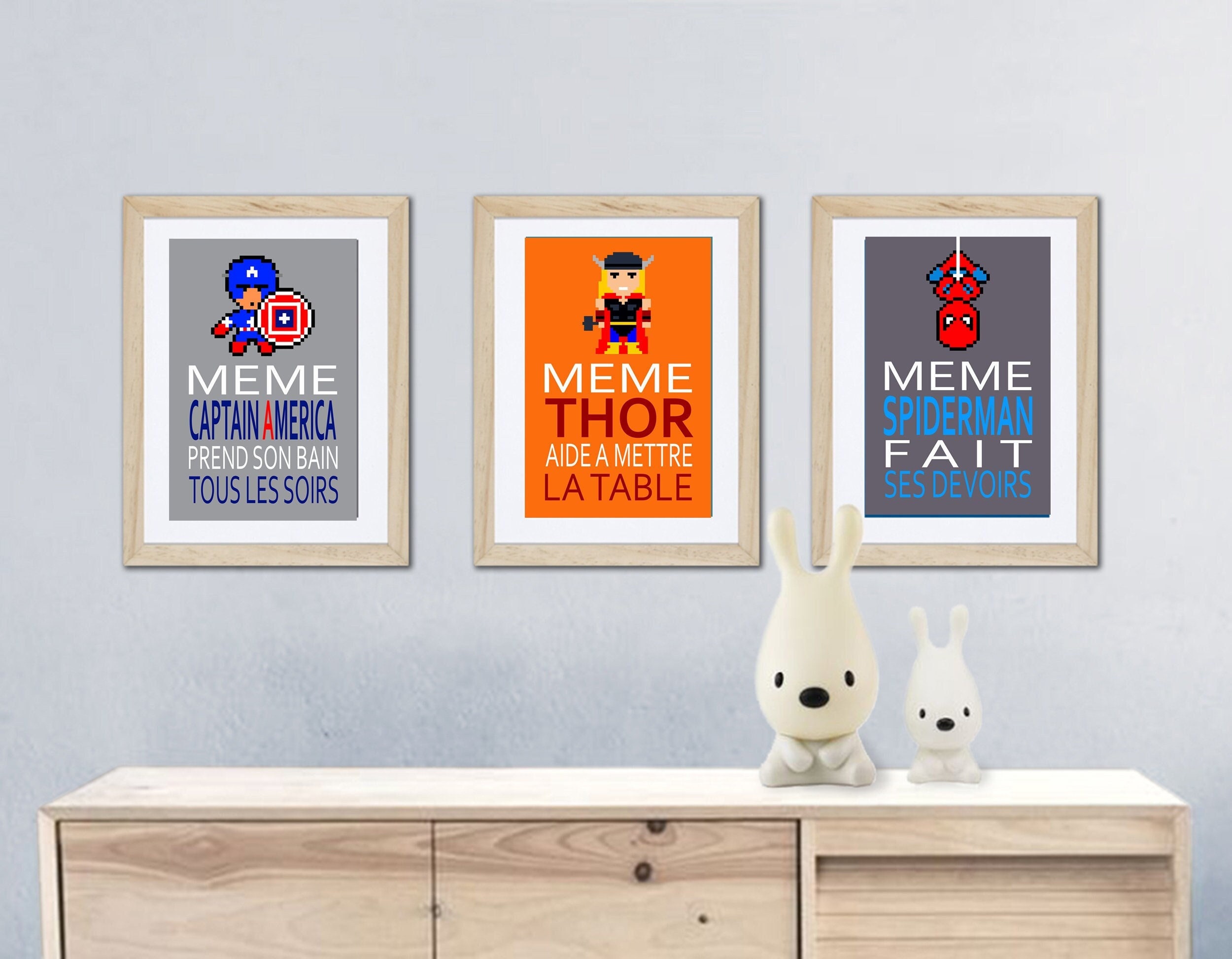 3 Affiches Superhéros avec Citation Pour Décoration Murale, Chambre Enfant ou Salle de Bain, Cadeau 