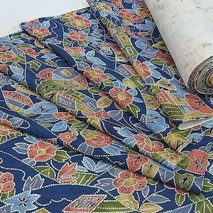 Kimonozijde stof bout, levendige blauwe bloemen, vintage Japans materiaal