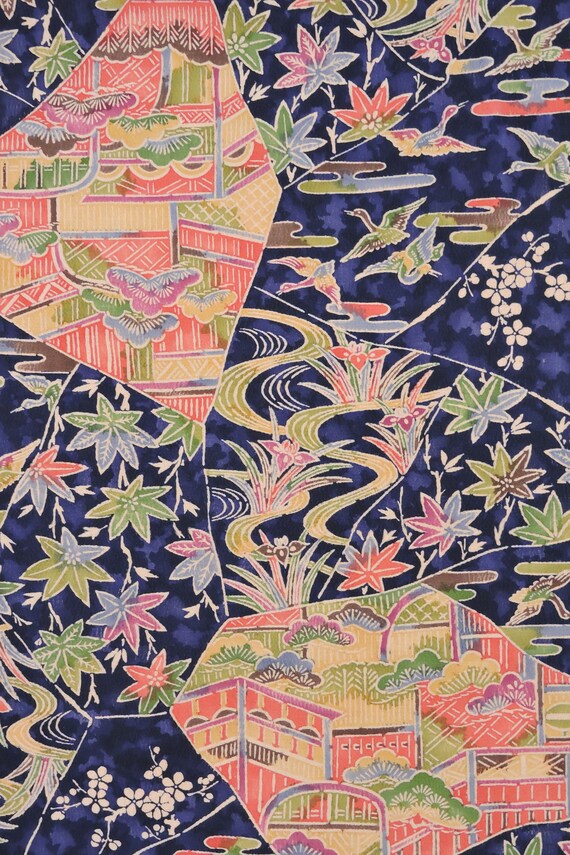Japanese Kimono Fabric 80s Floral Pattern Silk for Sewing & Etsy
