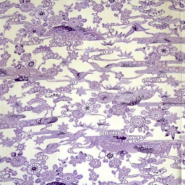 Vintage Japanese Silk Kimono Fabric | Purple stencil 43"| Japan Stock 0312-14