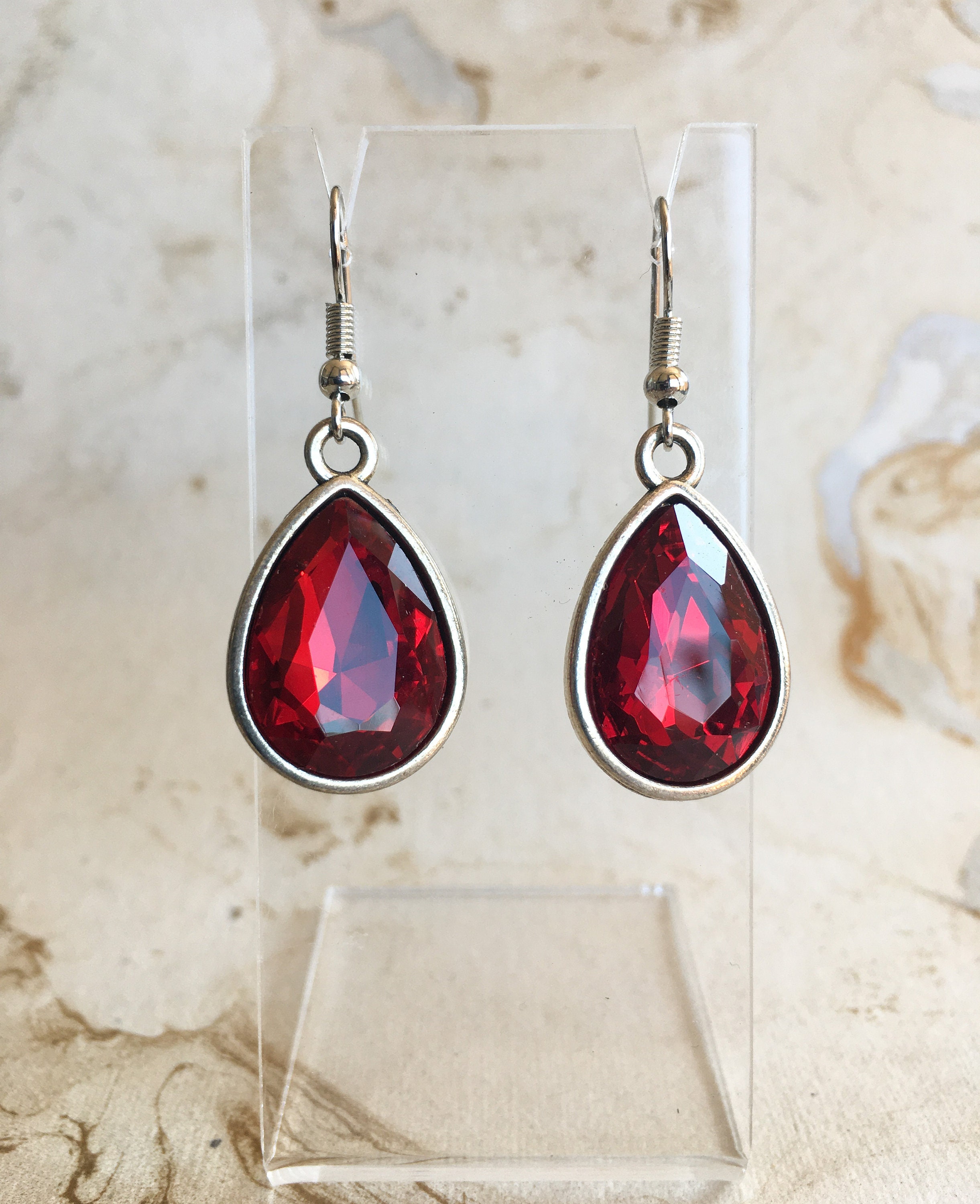 Red teardrop earrings Silver red teardrop earrings gold red Etsy