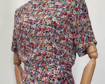Original early 1940s orange floral silk dress size 10 art deco