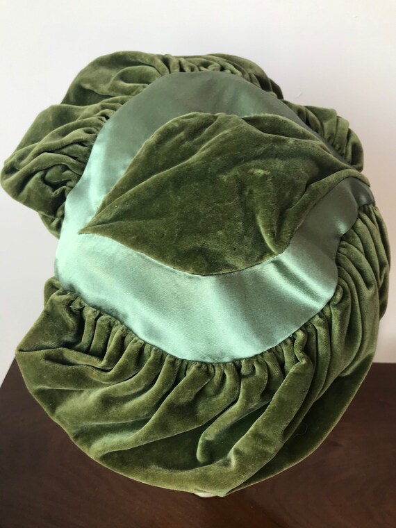 50s does 30s moss green velvet and satin tilt hat - image 9