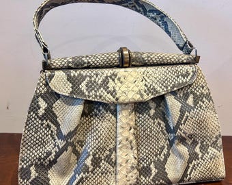 vintage late 1940s oversize vinyl faux snakeskin handbag art deco ww2