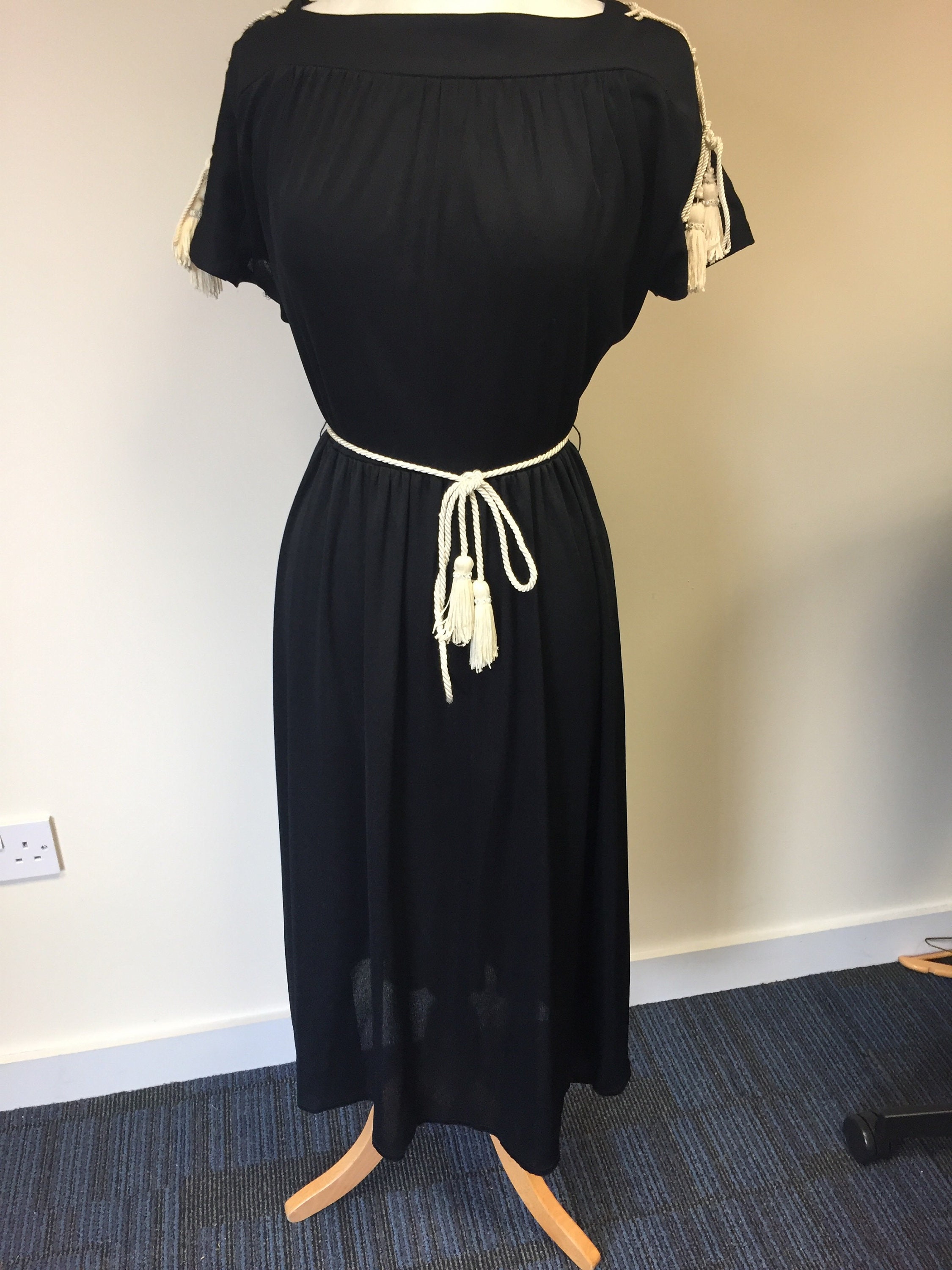 Image of Late S Black Party Dress With Cord Trim Size