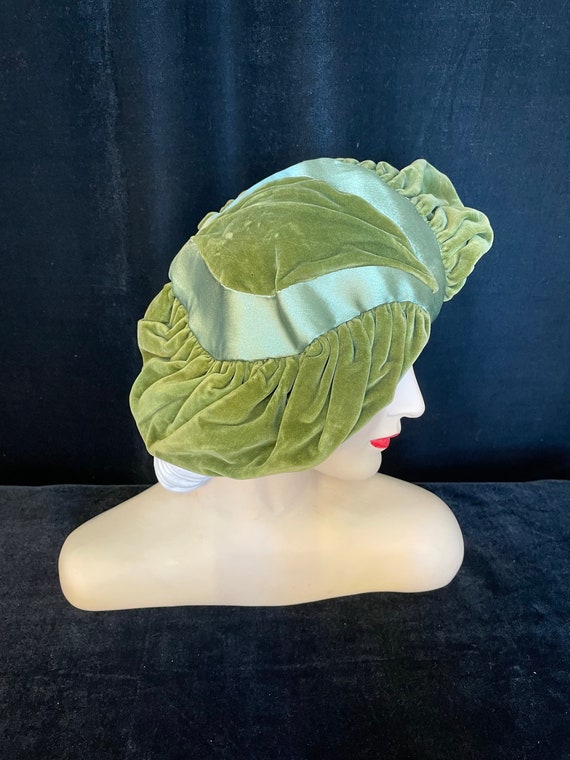 50s does 30s moss green velvet and satin tilt hat - image 6