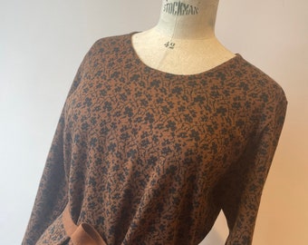 80s brown black floral sweater dress size 14