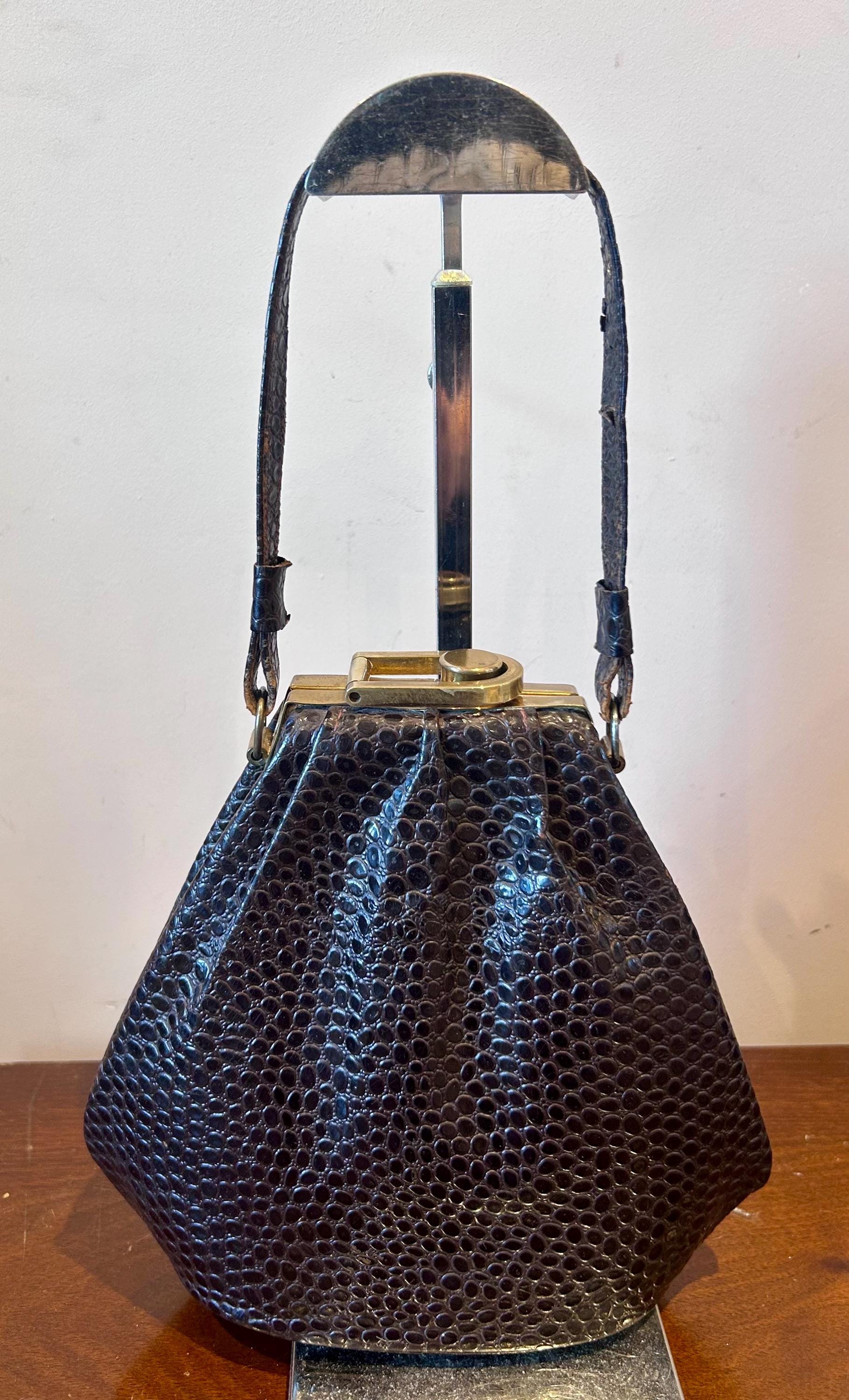 Sac à Main Ancien En Tissu Bleu – Années 1930, Fermoir Chromé, Petit Format