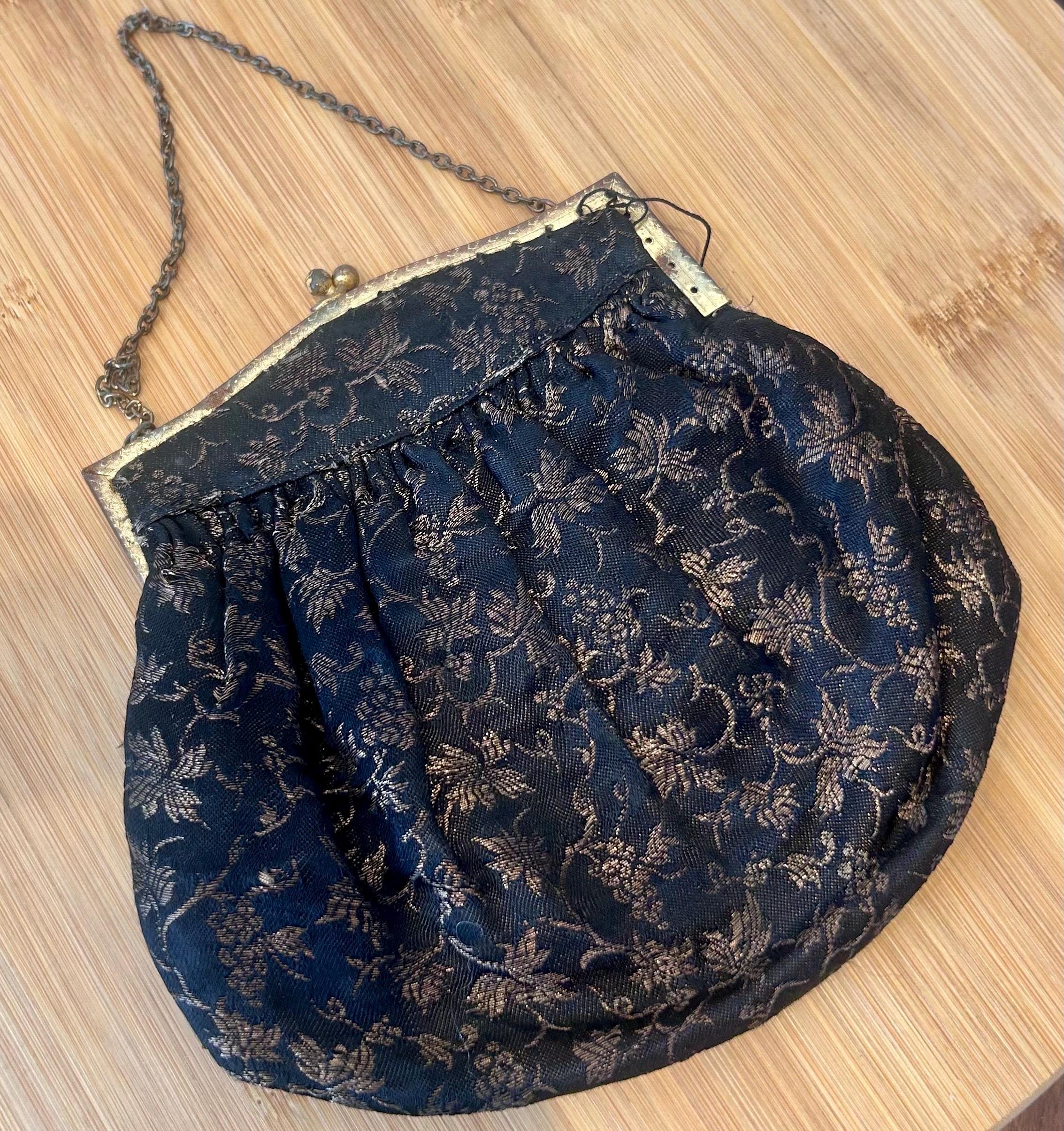 Petite Bourse Années 20, Style Rétro Pin-up, Dorée à Sequins, Fermeture Métal