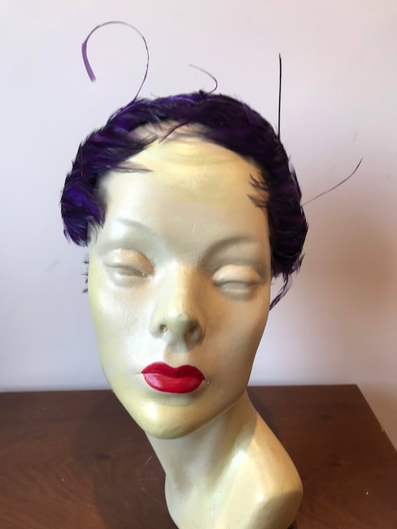 Original 1950s Royal Purple feather trimmed Julie… - image 1