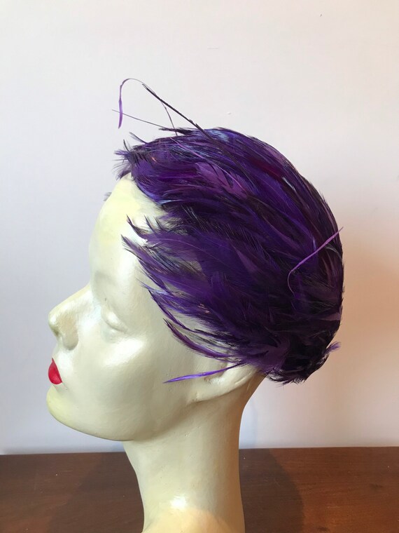 Original 1950s Royal Purple feather trimmed Julie… - image 3