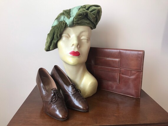 50s does 30s moss green velvet and satin tilt hat