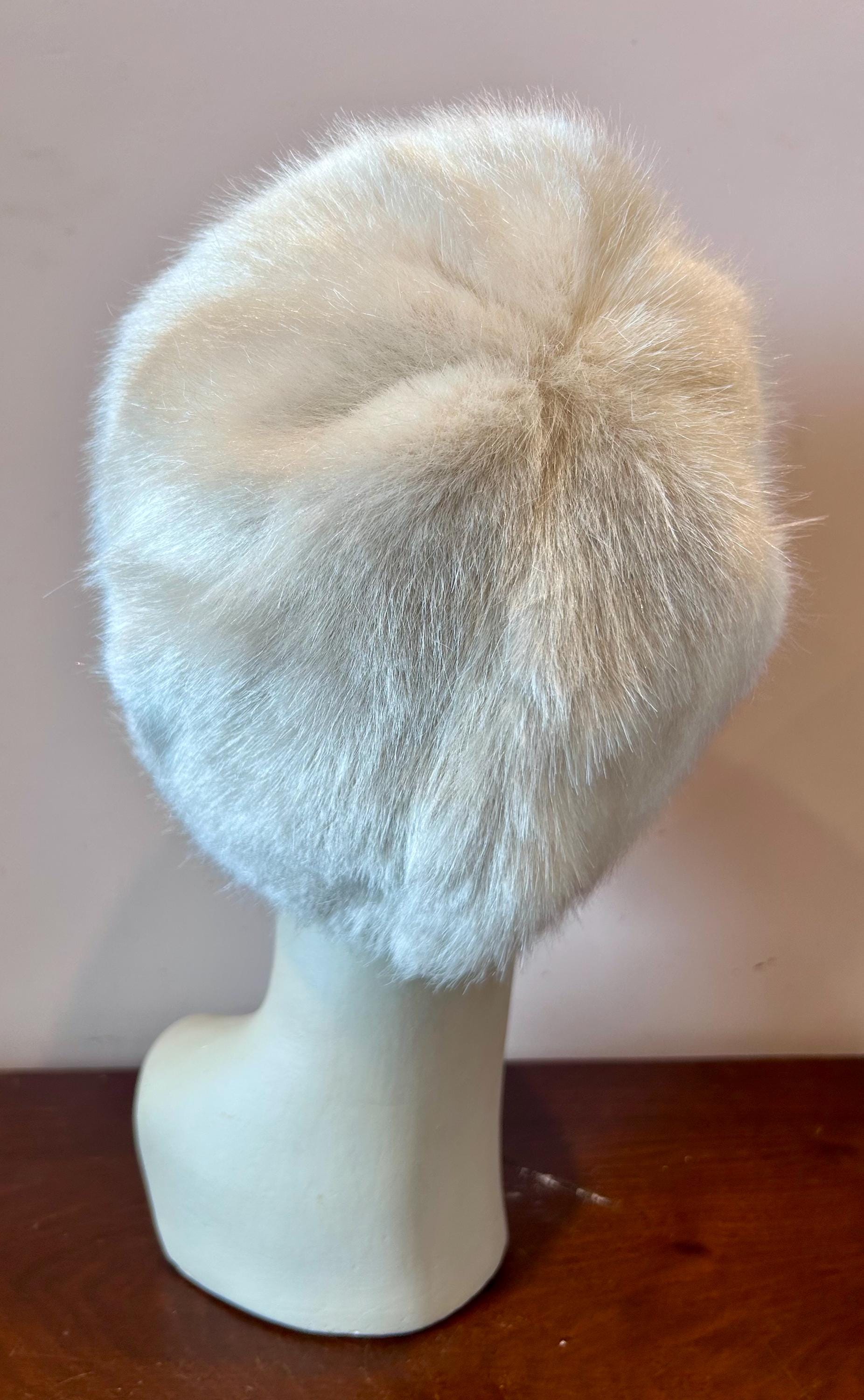 Vintage 1960s Pale Cream Faux Fur Hat Small Pixie Hat - Etsy display picture 1