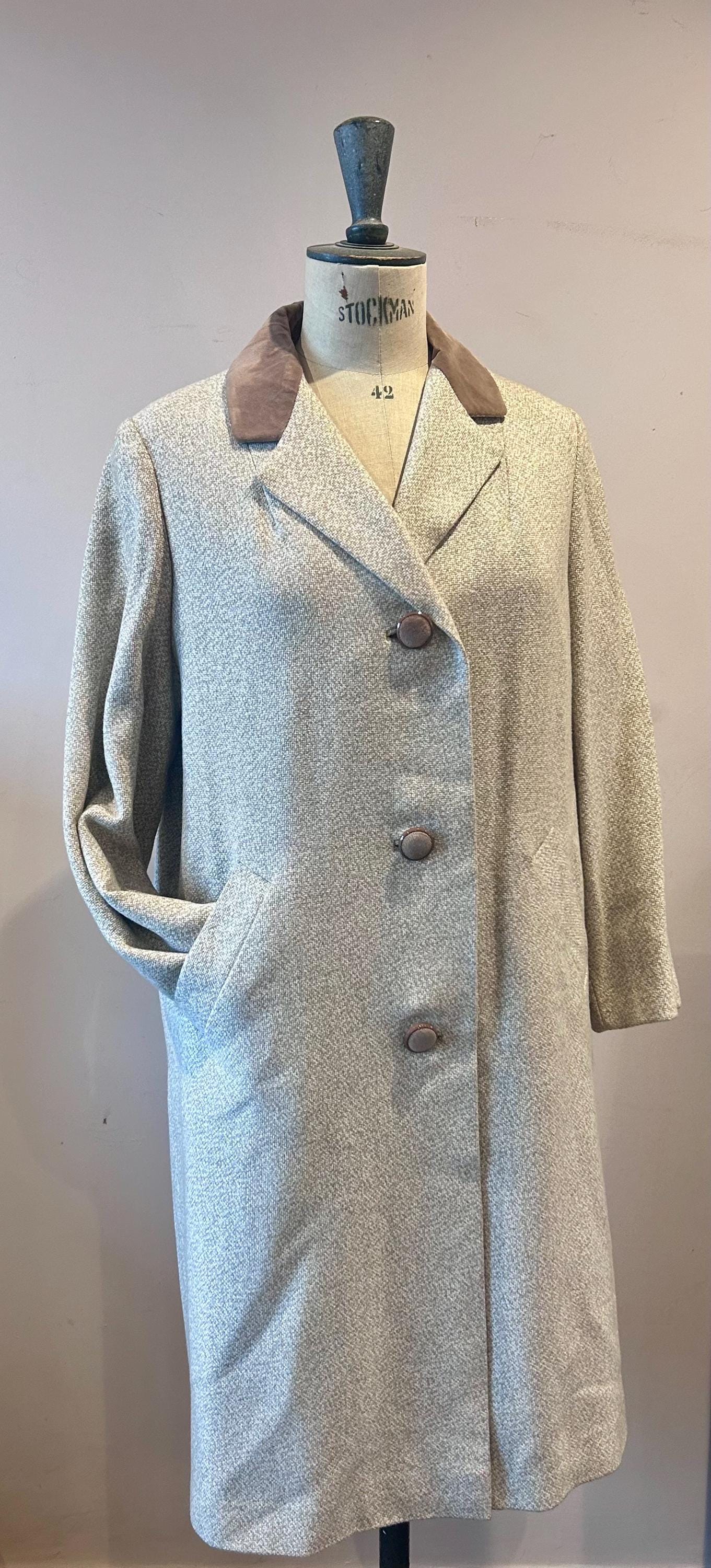 Vintage 1970s Oatmeal Tweed and Brown Velvet English Lady Long