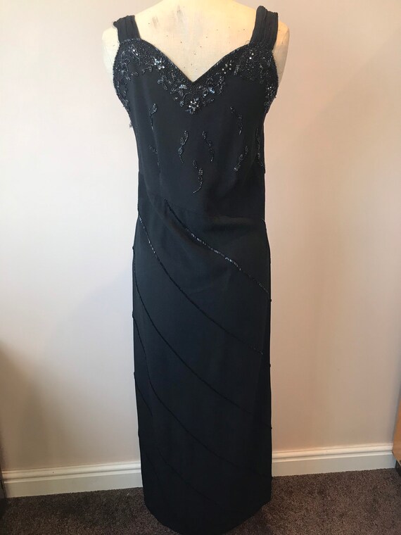 1940s heavy black crepe beaded evening gown. Size