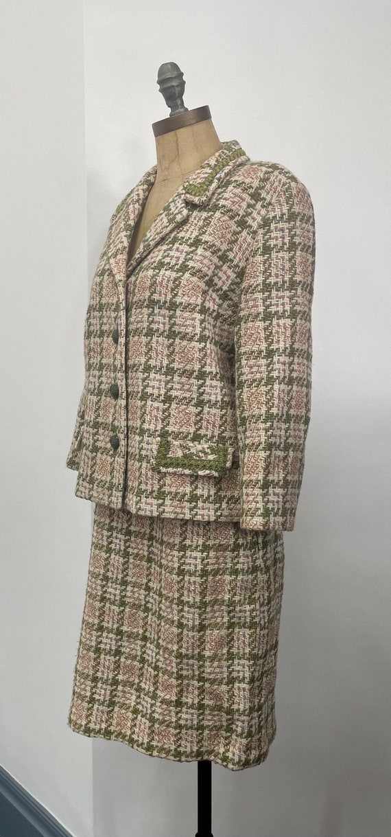 1960s Two Piece Green Tweed Suit