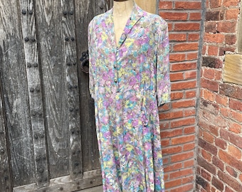 1940s Pure Silk Floral Day Dress – Art Deco WW2 Swing Jive Style