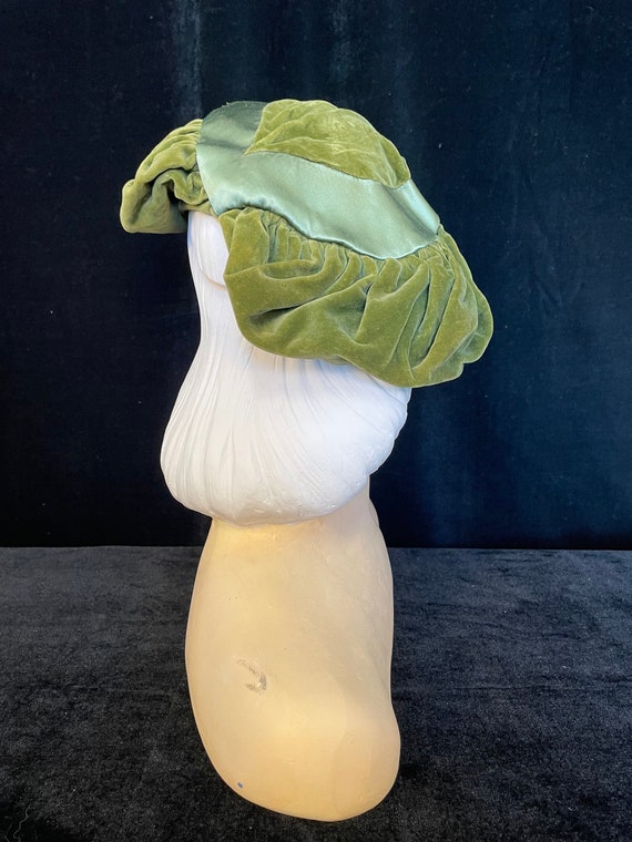 50s does 30s moss green velvet and satin tilt hat - image 5