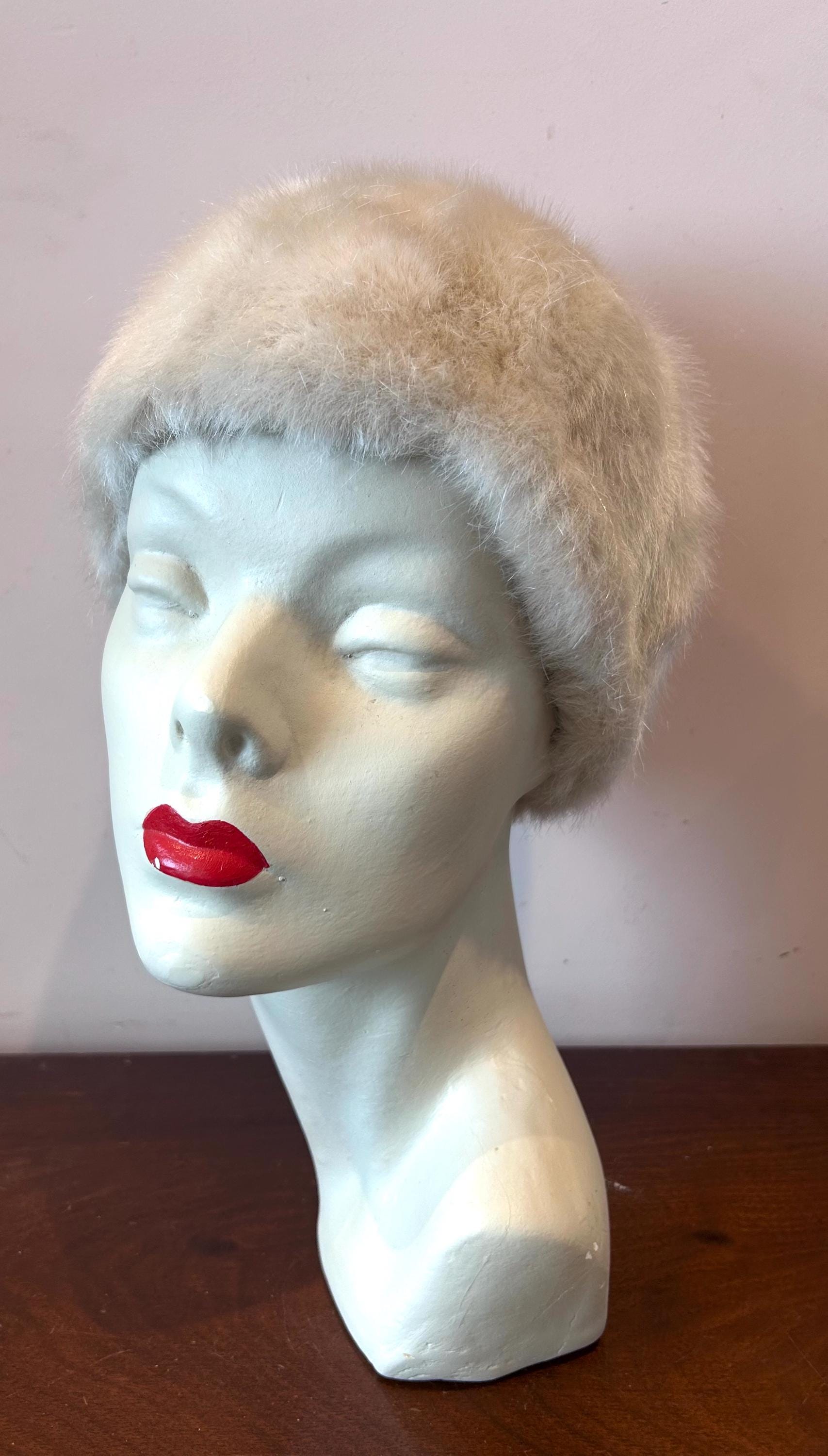 Vintage 1960s Pale Cream Faux Fur Hat Small Pixie Hat - Etsy display picture 2