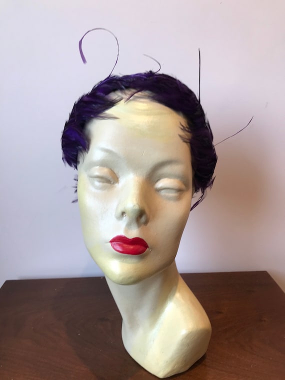 Original 1950s Royal Purple feather trimmed Julie… - image 2