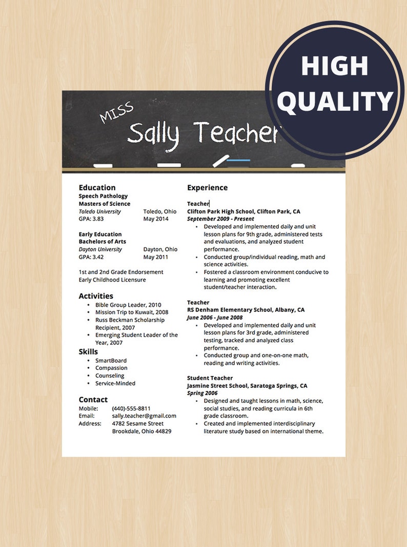 Nauczyciel Szkoły Podstawowej Cv List Motywacyjny Nowoczesny Etsy