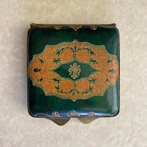 Vintage Leather Powder Compact Embossed Design 1950s