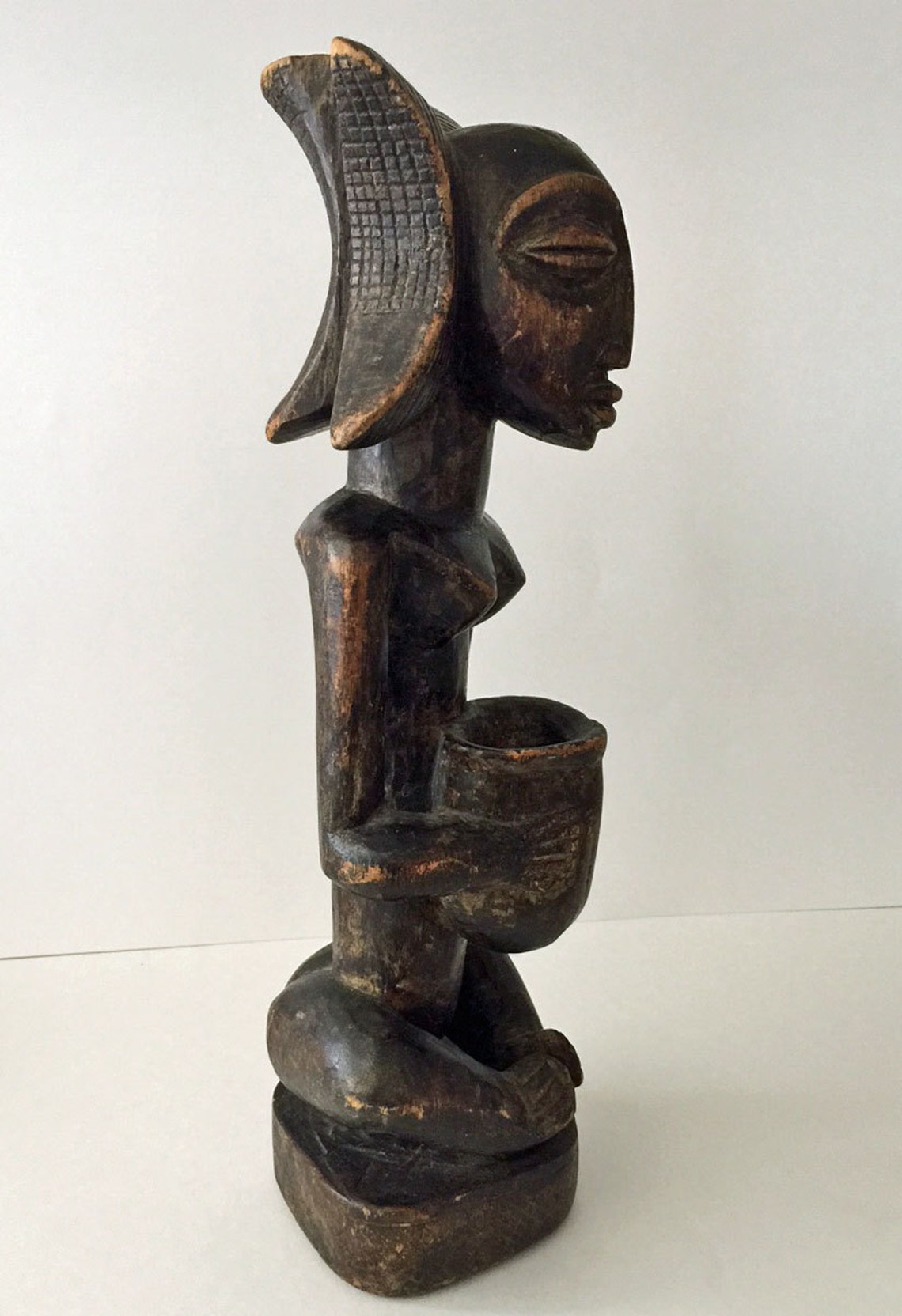 African Wooden Statue Luba Tribe From Congo Woman Bowl Bearer 1960s Etsy
