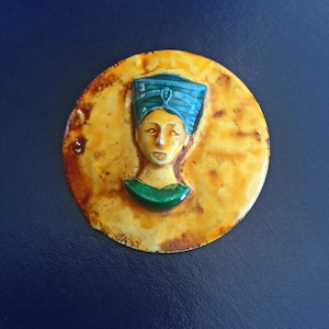 Vintage Art Deco Egyptian Revival Enamel Nefertiti Pin Brooch Made in Germany